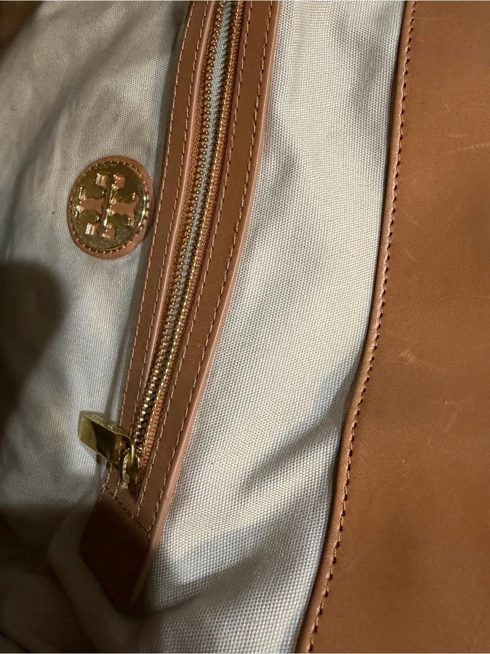 Tory Burch Cream and Tan Meredith tote